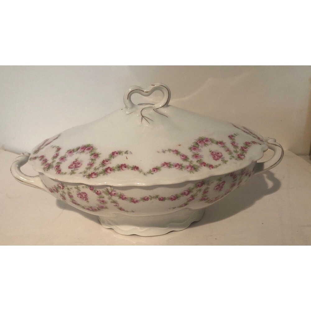 Antique Tureen With Lid Pink Rose’s  KPM 12” Germany Porcelain